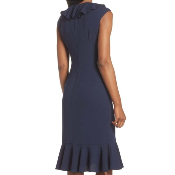 Maggie London Navy Crepe Ruffle Dress Size 18 - Picture 3 of 9